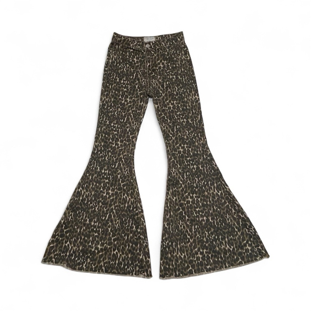 Blank Paige Bell Bottom Jeans Mid Rise Raw Hem Animal Print Flare Jeans S Boho